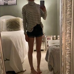 Gray and White Striped Turtleneck